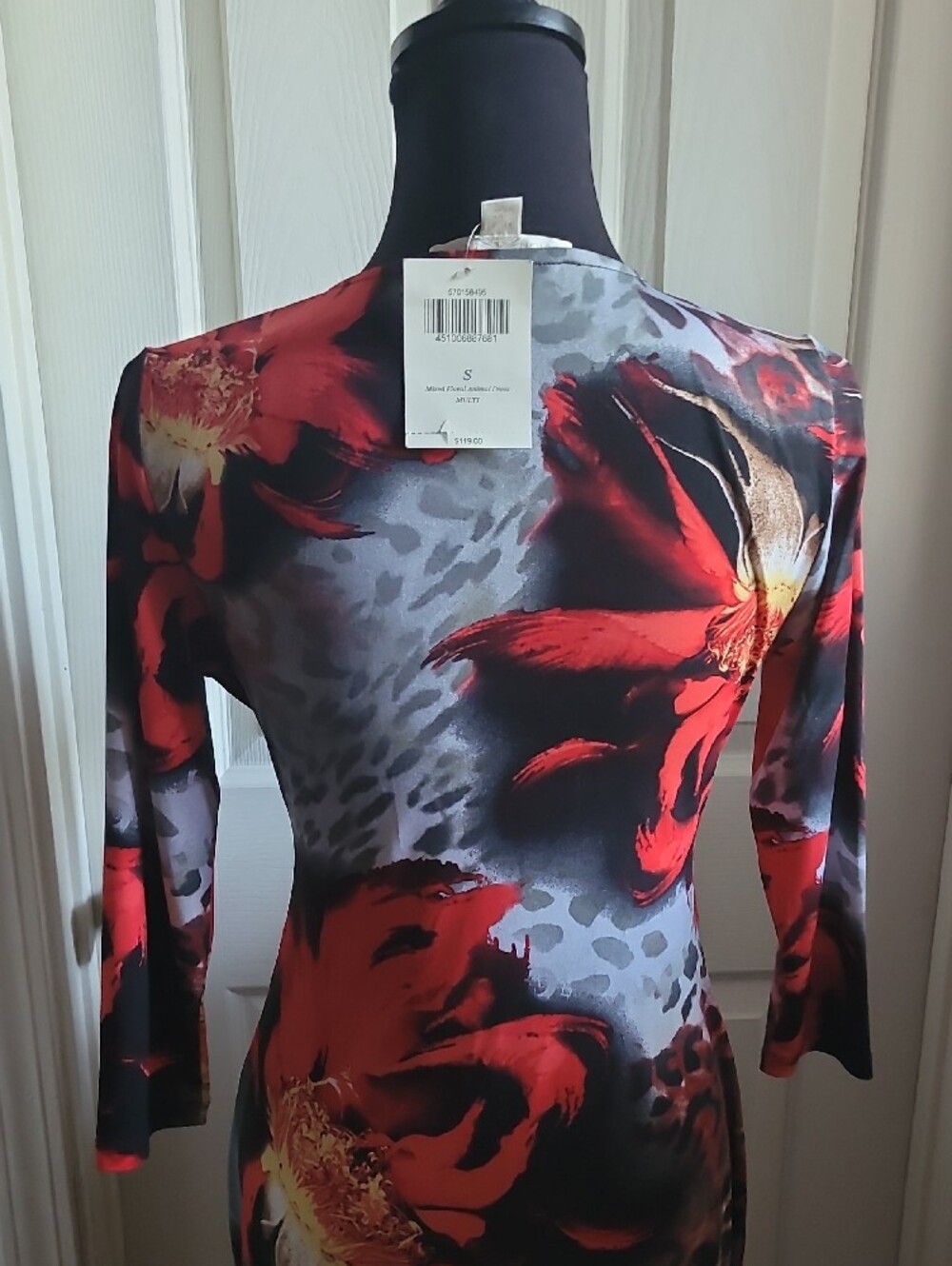 Boston Proper Red Black Wrap Midi Dress SUPER STRETCHY NEW WITH TAG S CRYSTALS - Picture 11 of 17